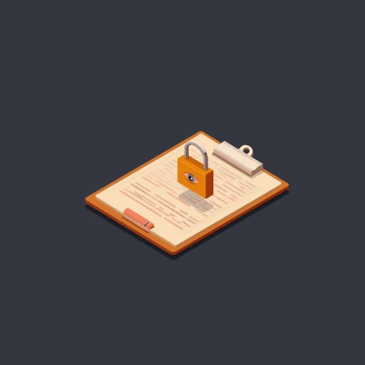 Clipboard with a padlock and an eye icon representing reviewed, governed access.